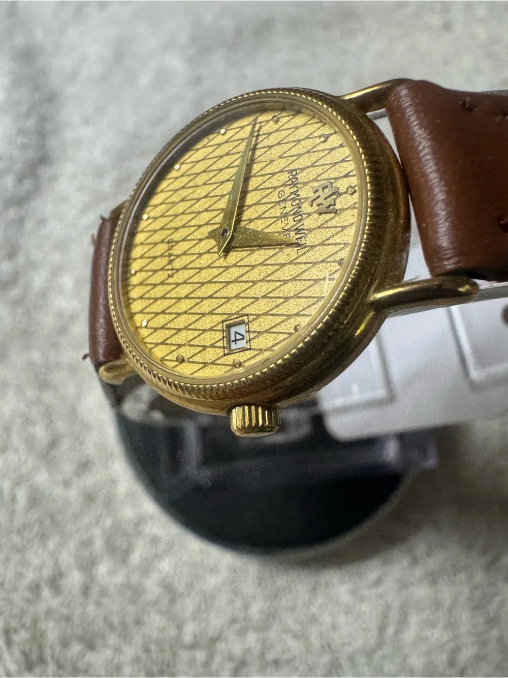 #174 Raymond Weil Gold Dial Brown Leather Strap Watch
